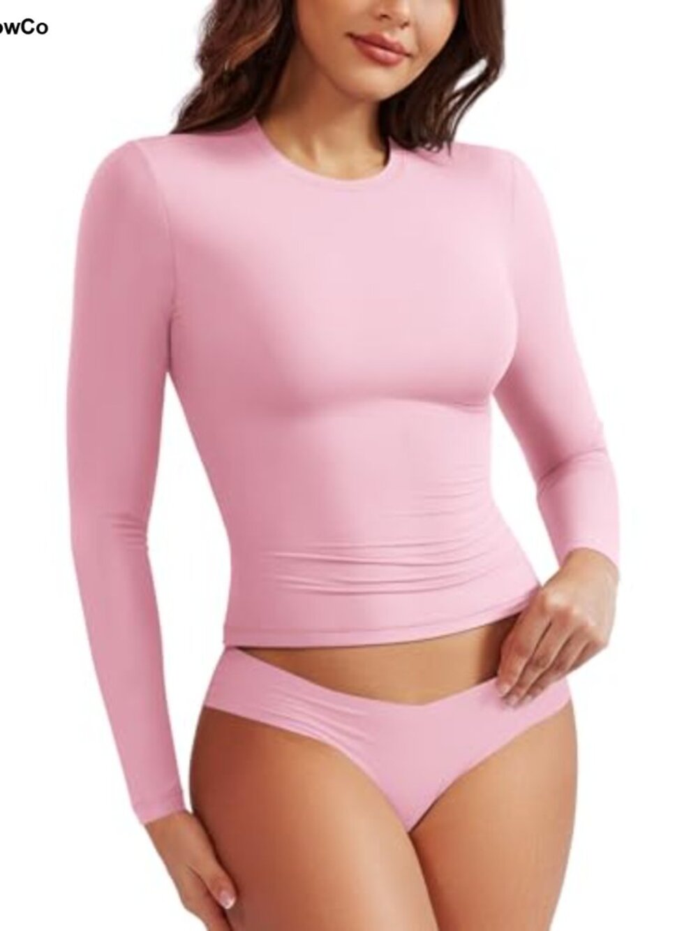 Women's Slim Fit Long Sleeve Crew Neck Double Lined Fitted Top